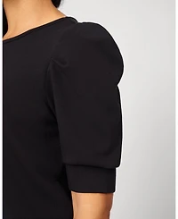 Cable & Gauge Women's Puff Sleeve Crewneck Top