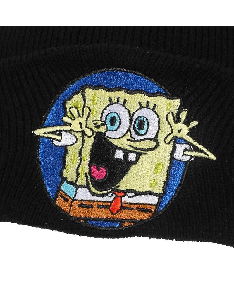 Spongebob Squarepants Men's Spongebob Square Pants Embroidered Circle Character Patch On Black Cuff Beanie