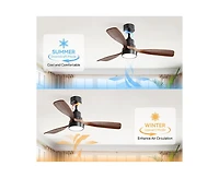 48-inch Modern Downrod Indoor Walnut Wood 3-Blade Led Ceiling Fan Light with Remote Control Support Six Speed Ajustable