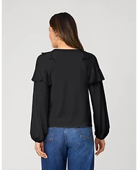Cable & Gauge Women's Ruffle Tie Neck Romantic Blouse