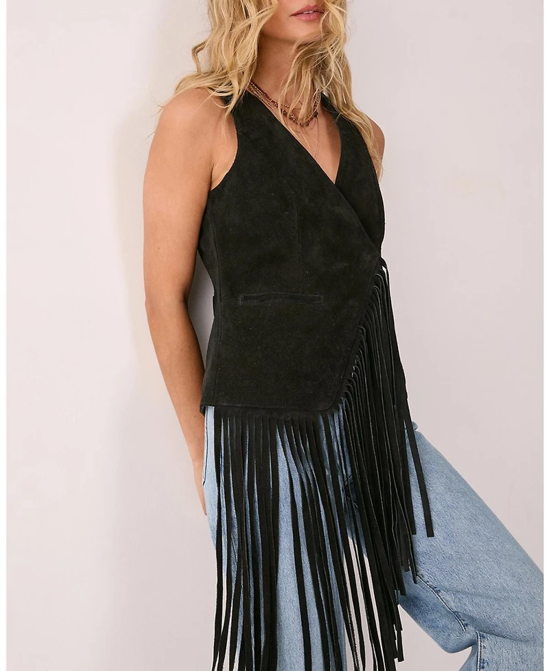 Nasty Gal Women's Premium Suede Fringe Waistcoat