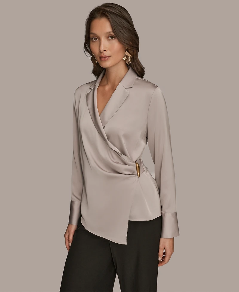 Donna Karan New York Women's Wrap Long Sleeve V-Neck Top