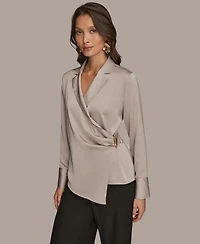 Donna Karan New York Women's Wrap Long Sleeve V-Neck Top