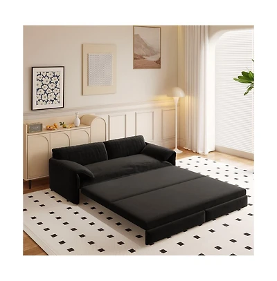 Maison Boucle 66" Queen Pull-Out Sofa Bed, Convertible 3-in-1 Velvet Sleeper Couch with Storage Pocket for Living Room or Guest Room-Maison