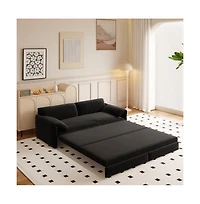 Maison Boucle 66" Queen Pull-Out Sofa Bed, Convertible 3-in-1 Velvet Sleeper Couch with Storage Pocket for Living Room or Guest Room-Maison