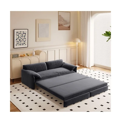 Maison Boucle 66" Queen Pull-Out Sofa Bed, Convertible 3-in-1 Velvet Sleeper Couch with Storage Pocket for Living Room or Guest Room-Maison