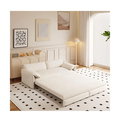 Maison Boucle 66" Queen Pull-Out Sofa Bed, Convertible 3-in-1 Velvet Sleeper Couch with Storage Pocket for Living Room or Guest Room-Maison