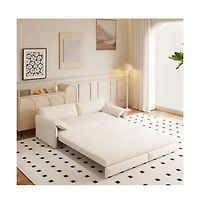 Maison Boucle 66" Queen Pull-Out Sofa Bed, Convertible 3-in-1 Velvet Sleeper Couch with Storage Pocket for Living Room or Guest Room-Maison