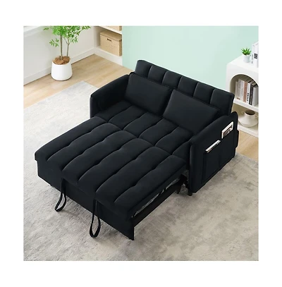 Maison Boucle 53" Pull-Out Sleeper Loveseat Sofa Bed, Convertible 3-in-1 Velvet Couch with Side Pockets & Back Support for Small Spaces-Maison Boucle