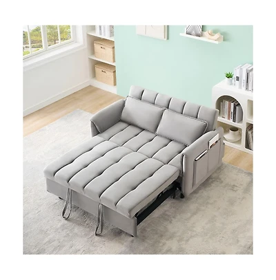 Maison Boucle 53" Pull-Out Sleeper Loveseat Sofa Bed, Convertible 3-in-1 Velvet Couch with Side Pockets & Back Support for Small Spaces-Maison Boucle