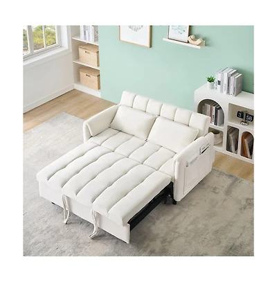 Maison Boucle 53" Pull-Out Sleeper Loveseat Sofa Bed, Convertible 3-in-1 Velvet Couch with Side Pockets & Back Support for Small Spaces-Maison