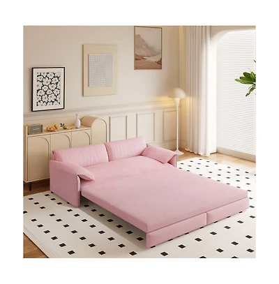 Maison Boucle 66" Queen Pull-Out Sofa Bed, Convertible 3-in-1 Velvet Sleeper Couch with Storage Pocket for Living Room or Guest Room-Maison Boucle
