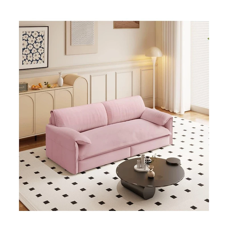 Maison Boucle 66" Queen Pull-Out Sofa Bed, Convertible 3-in-1 Velvet Sleeper Couch with Storage Pocket for Living Room or Guest Room-Maison