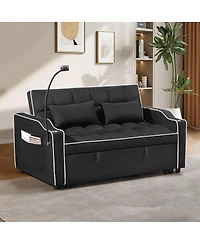 Maison Boucle 3-in-1 Convertible Sofa Bed, 54.7'' Suede Sleeper Couch with Adjustable Backrest, Usb Charging Port & Phone Holder-Maison Boucle