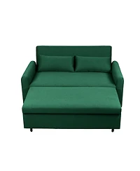 Maison Boucle 61-Inch Pull-Out Linen Sofa Bed with Extra-Wide Convertible Sleeper Loveseat, Storage Pocket & Wheels for Apartments and Guest Rooms