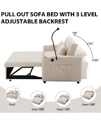 Maison Boucle 55.9" Pull Out Sofa Bed with Usb Ports, Cup Holders & Side Pockets, Adjustable Backrest Convertible Sleeper for Small Spaces-Maison Bouc