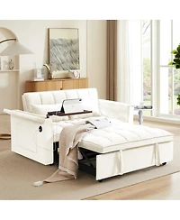 Maison Boucle 55.5'' Foldable Velvet Sofa Bed with Hidden Desk & Usb, Adjustable Sleeper Loveseat with Pillows for Small Spaces-Maison Boucle