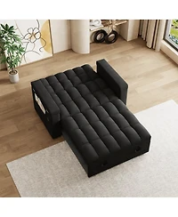 Maison Boucle 65" Pull-Out Sofa Bed with Desk & Usb, Velvet Convertible Sleeper Adjustable Backrest Storage for Small Apartments or Offices-Mai