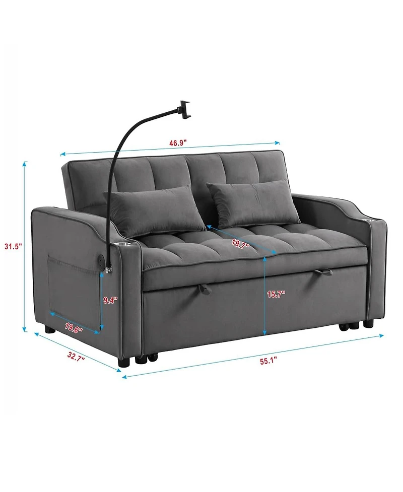 Maison Boucle 55.1" Velvet Pull Out Sofa Bed with Usb & Phone Stand, Convertible Loveseat Sleeper for Guest Room or Office-Maison
