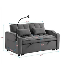 Maison Boucle 55.1" Velvet Pull Out Sofa Bed with Usb & Phone Stand, Convertible Loveseat Sleeper for Guest Room or Office-Maison