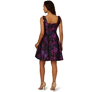 Adrianna Papell Women's Square Neck Ruffle Sleeve Midi Dress