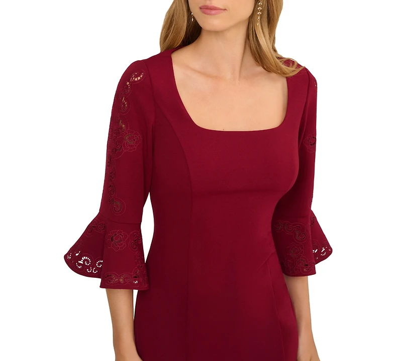 Adrianna Papell Women's Novelty Knit Bell Sleeve Short Dress