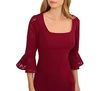 Adrianna Papell Women's Novelty Knit Bell Sleeve Short Dress