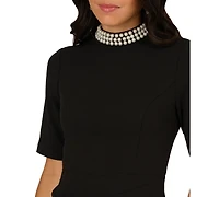Adrianna Papell Women's Embellished Crepe Mock Neck Short Dress
