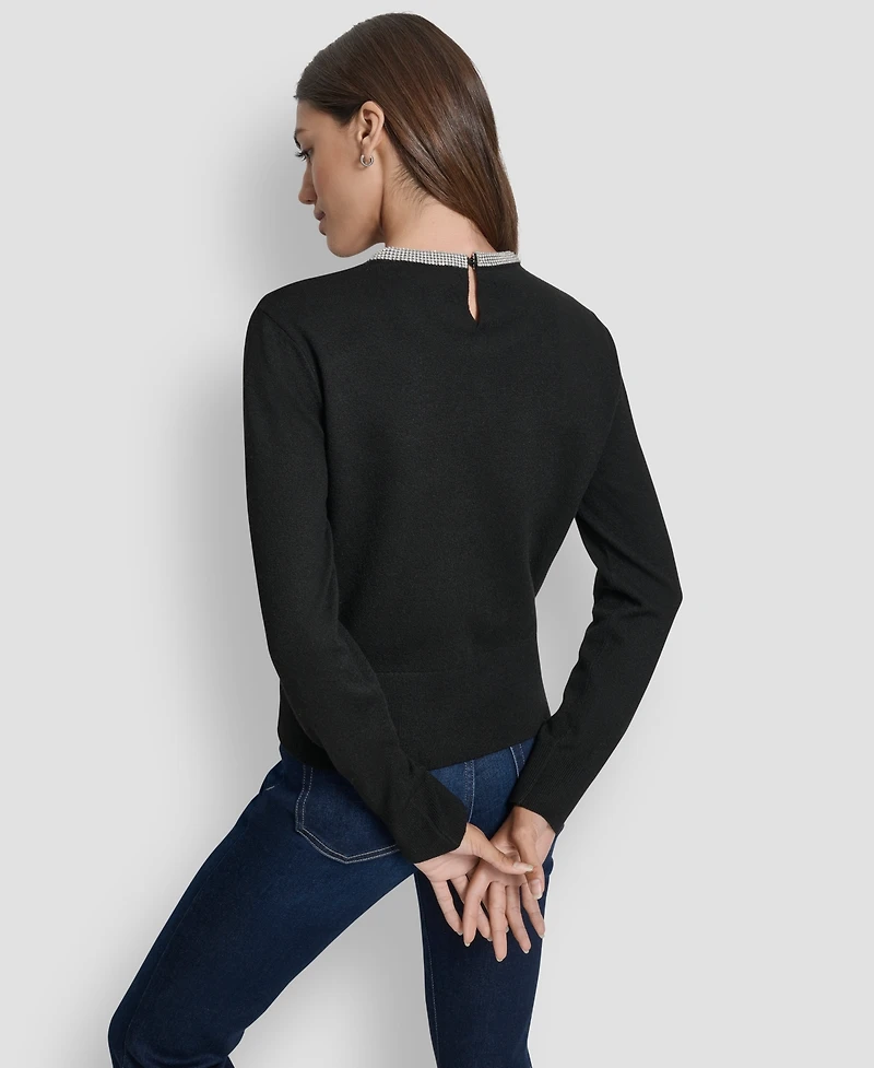 Dkny Jeans Petite Embellished Trim Sweater Top