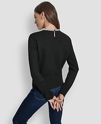 Dkny Jeans Petite Embellished Trim Sweater Top