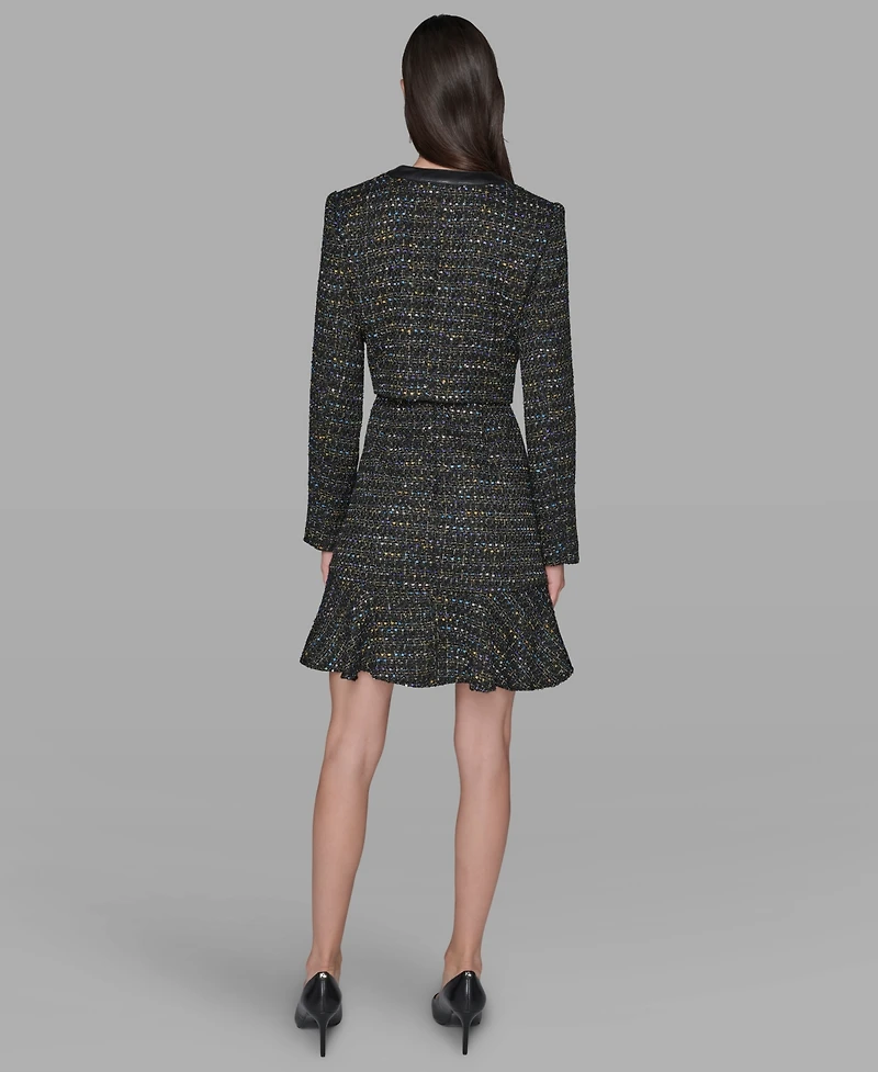 Karl Lagerfeld Paris Women's Metallic Knit Tweed Crop Jacket