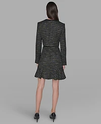 Karl Lagerfeld Paris Women's Metallic Knit Tweed Crop Jacket