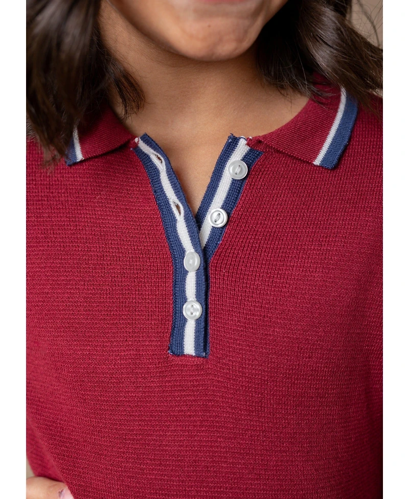 Hope & Henry Baby Girls Organic Long Sleeve Collared Henley Sweater Dress