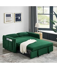 Maison Boucle 55" Velvet Sleeper Sofa with Pull-Out Bed, Reclining Backrest & Side Storage Pockets,Convertible Sofa Bed for Small Spaces-Maison B