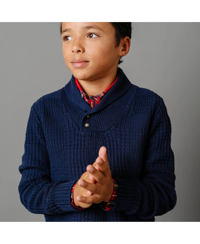 Hope & Henry Baby Boys Long Sleeve Textured Shawl Collar Sweater