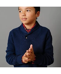 Hope & Henry Baby Boys Long Sleeve Textured Shawl Collar Sweater