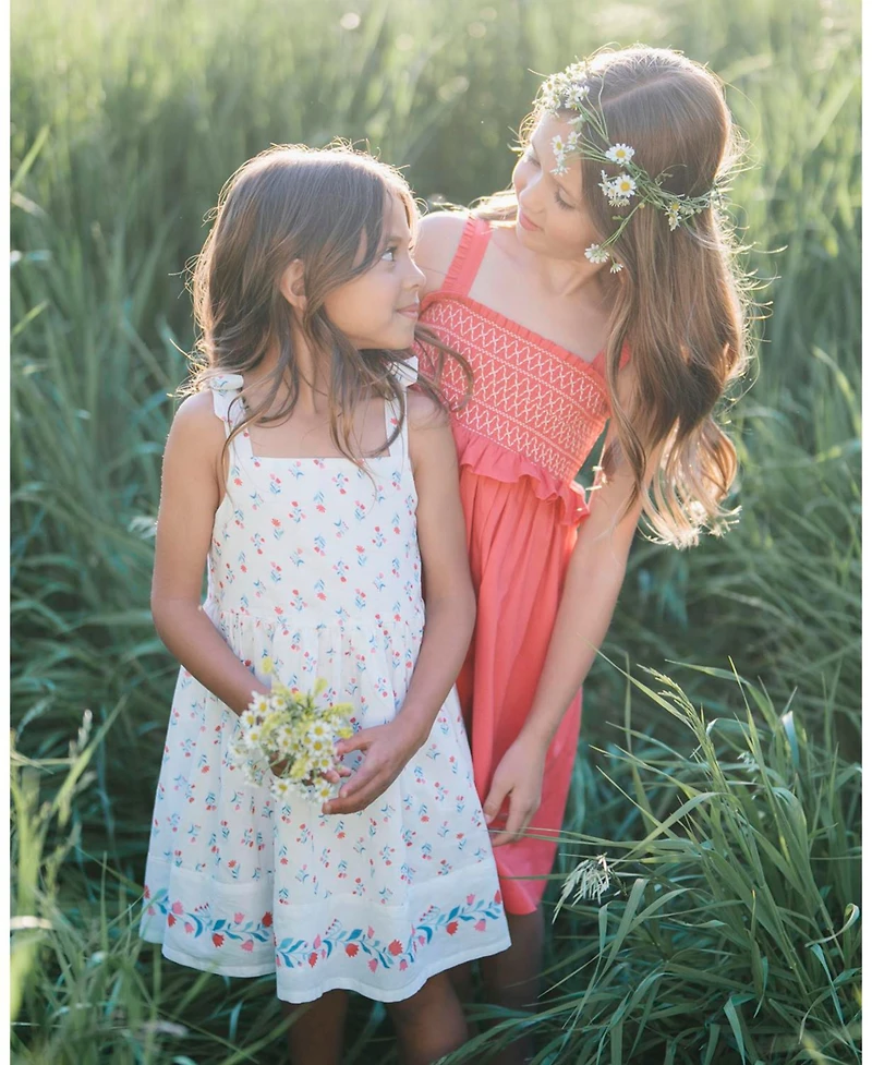 Hope & Henry Toddler Girls Sleeveless Bow Strap Border Hem Sundress