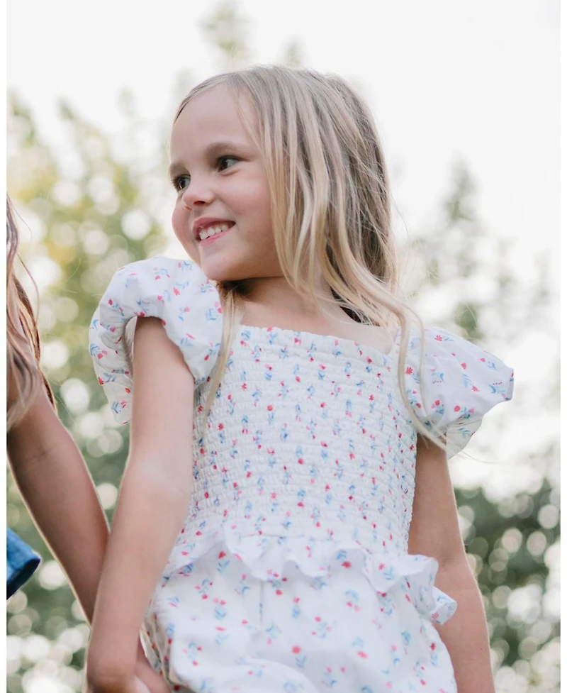 Hope & Henry Little Girls Organic Puff Sleeve Smocked Romper