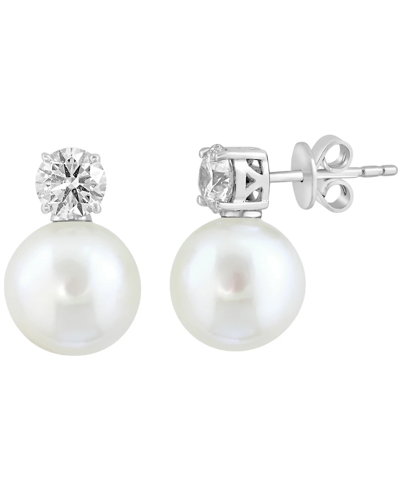 Effy Collection Cultured Freshwater Pearl (10mm) and Lab Grown Diamond (1 ct. t.w.) Stud Earrings in Sterling Silver