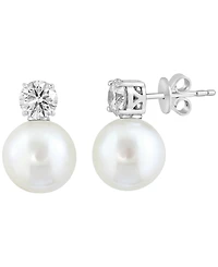Effy Collection Cultured Freshwater Pearl (10mm) and Lab Grown Diamond (1 ct. t.w.) Stud Earrings in Sterling Silver