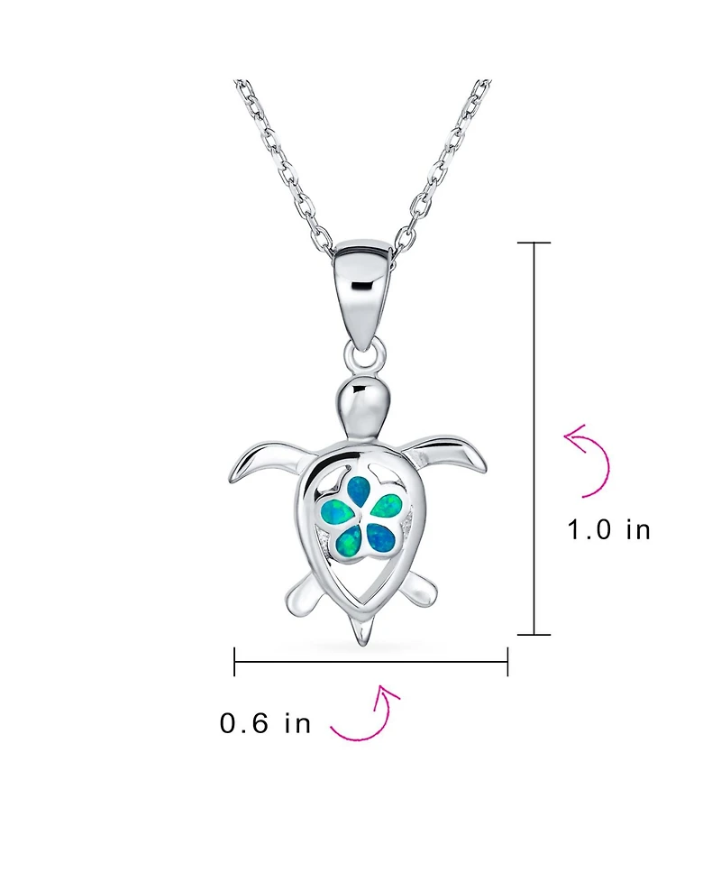 Bling Jewelry Nautical Plumeria Flower Blue Opal Sea Turtle Pendant Necklace Sterling Silver