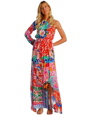 La Moda Clothing Women's Maxi One Shoulder Floral Dress