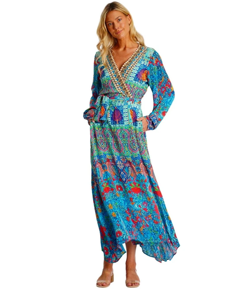 La Moda Clothing Women's Rossie Maxi Belted Wrap Cover Up Dress