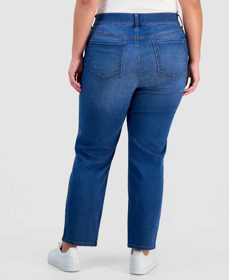Style & Co Plus Pull-On Shaping High-Rise Straight-Leg Jeans, Macy's Exclusive