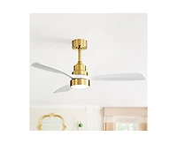 48-inch Modern Golden Downrod Indoor Walnut Wood 3-Blade Led Ceiling Fan Light with Remote Control Support Six Speed Ajustable