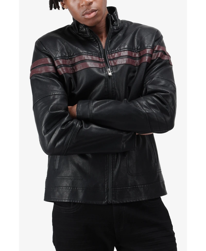 Xray Men's Grainy Pu Jacket Dogs Collar And Quilted Sleeves With Faux Shearling