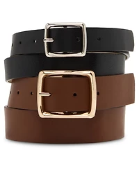 Steve Madden Women's 2 Piece Smooth and Textured Belts