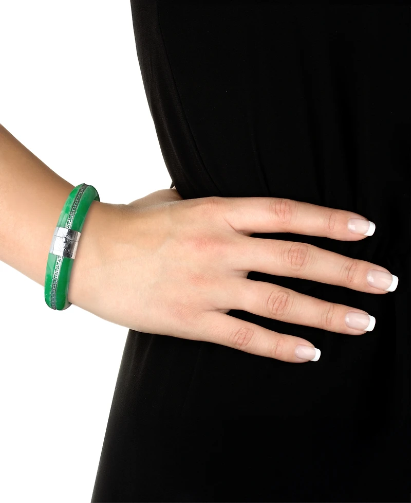 Macy's Green Jadeite Dyed Color Bangle Bracelet in Sterling Silver