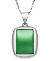 Macy's Dyed Green Jadeite Box Chain Necklace in Sterling Silver