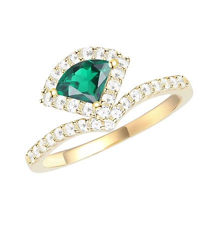 Macy's Lab-Grown Emerald (1/2 ct. t.w.) and Lab-Grown White Sapphire (3/8 ct. t.w.) Ring in 14K Gold Over Sterling Silver